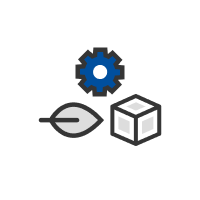 Illustration of a cube, a leaf and a nut Illustration of a cube, a leaf and a nut